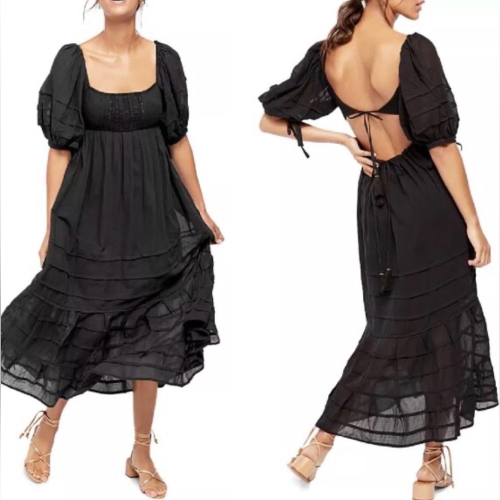 Free People Black Puff-Sleeve Maxi Dress